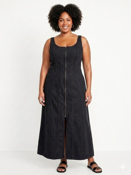 Universal Thread Dresses & Skirts - Universal Thread Black Denim Sleeveless Zip-Front Maxi Dress